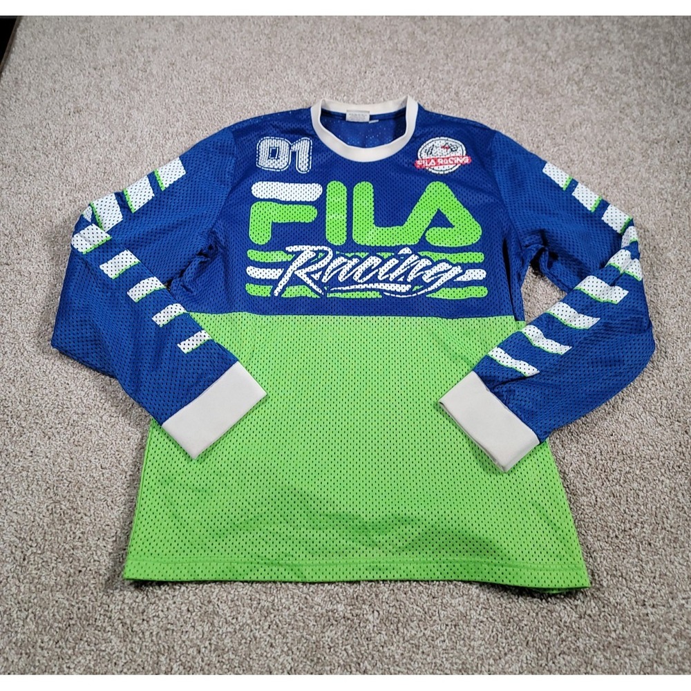 FILA x Sanrio Hello Kitty Racing Jersey Large Womens Long Sleeve Mesh Shirt Rare